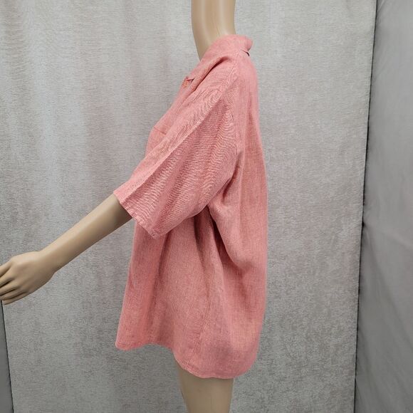 Flax Pink Salmon Linen Casual Button Up Shirt Top Blouse Oversized Small - Picture 4 of 9